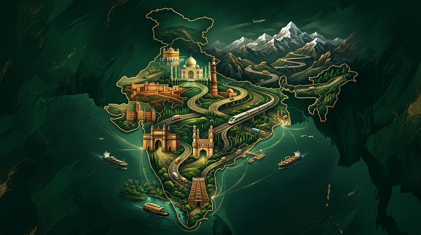 Artistic map representation of travel across India